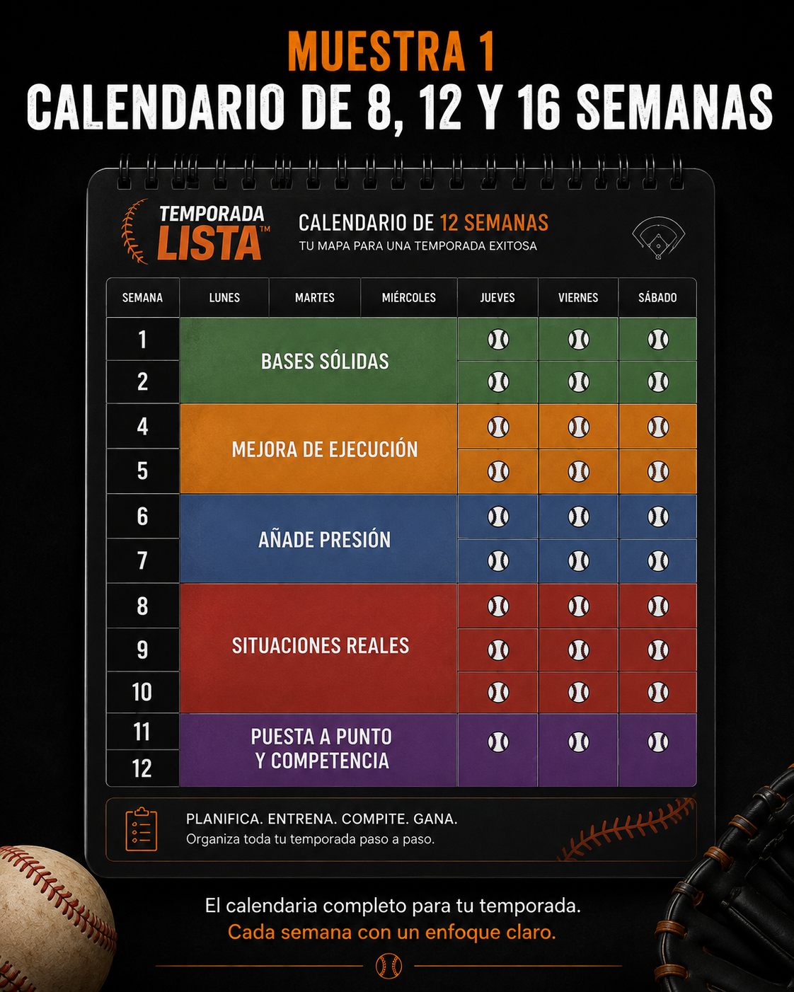Muestra 1 calendario de 8, 12 y 16 semanas